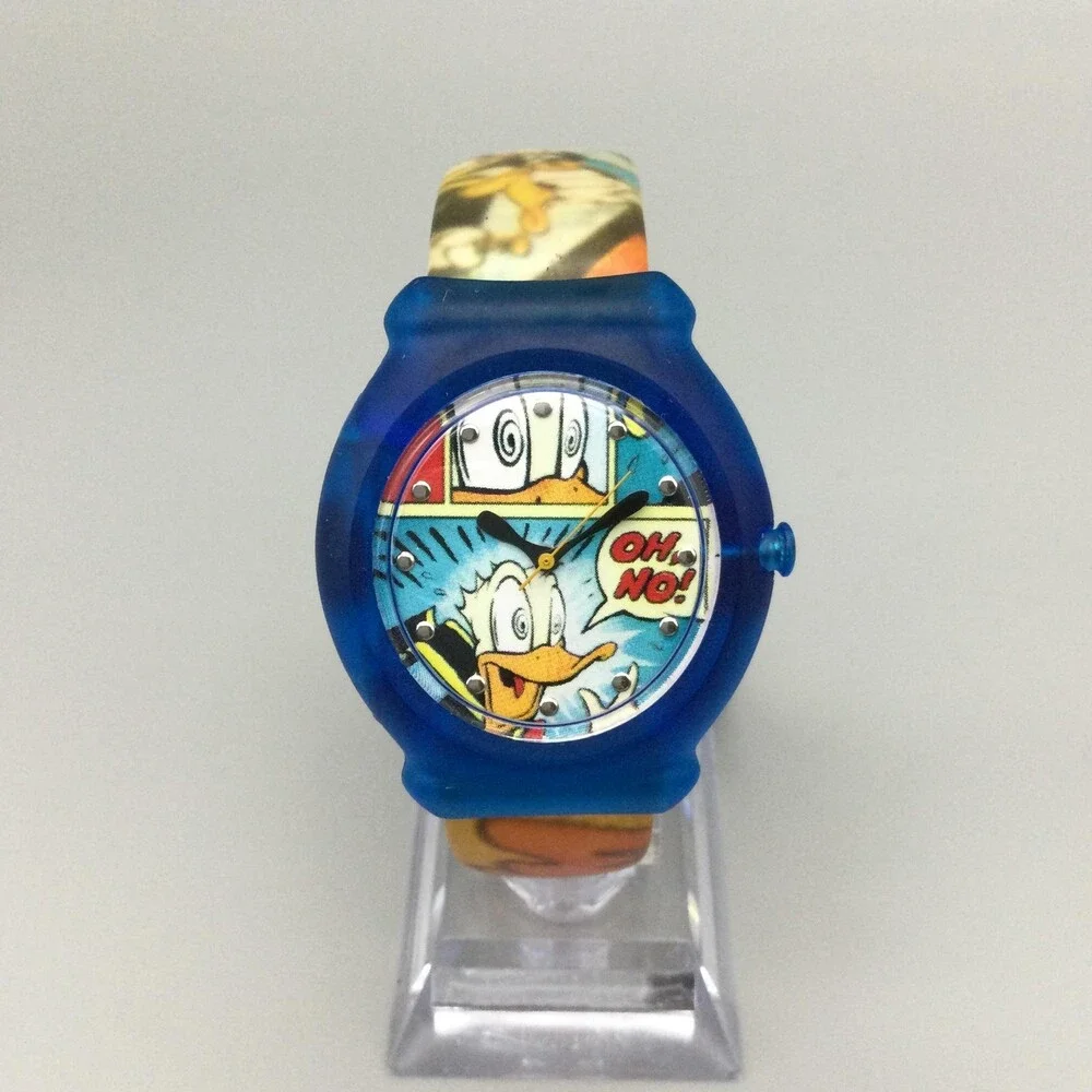 Disney Snap Donald Duck Boys Watch Blue Case Comic Dial Slap Band New Battery